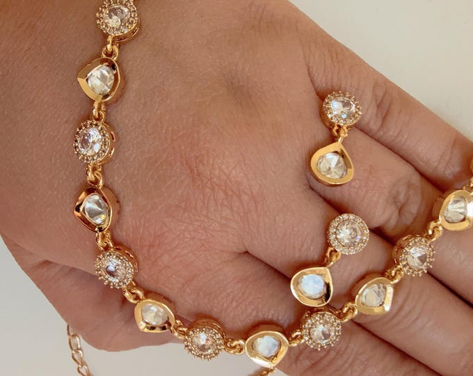 Gold Kundan Jewelry Moissanite gold look like  chain  Dainty  necklace /Indian Bridal Jewelry/Real  Moissanite Drop Dainty necklace