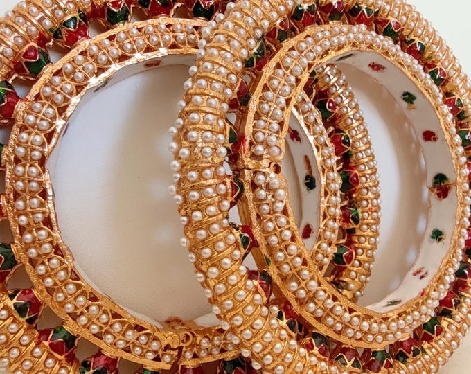 Rajwadi Kada  / Gold Pearl Kada/ Emerald Rajwadi Kada /Indian Wedding jewelry/ Kundan bridal bangles/Rajwadi Jadau Statement Kada