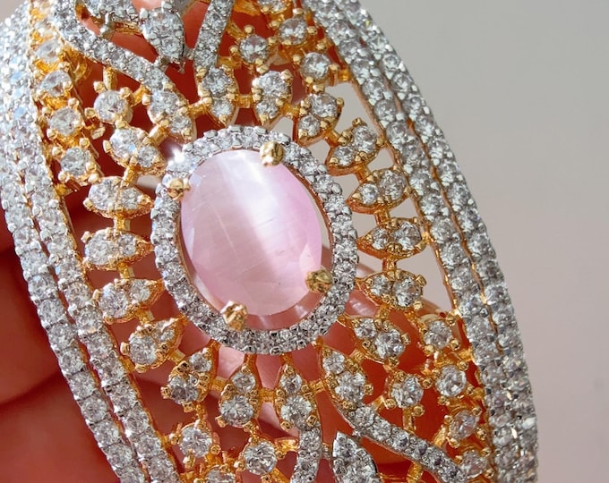 American diamond Baby Pink bracelet bangle/Cz stone  diamond Indian bangles/Indian Jewelry /bridal jewelry/Cubic zirconia Baby pink Kada
