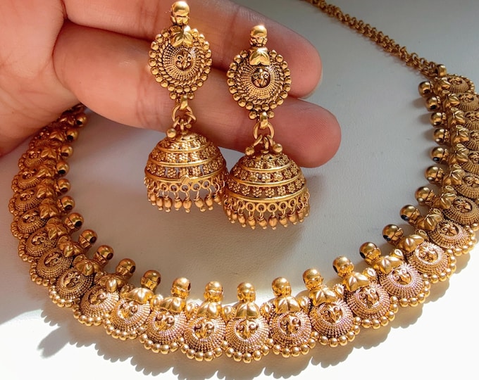 Gold plated 1 gram gold  Choker Necklace /Indian Choker /Guttapusalu necklace /Temple jewelry/South Indian jewelry/Indian Wedding jewelry