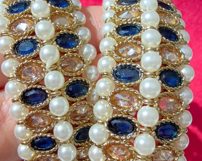 Blue  Kundan Polki Bangles kada pair/Polki Kundan antique finish Bridal bangles /Indian Jewelry/Blue Kundan kada Kangan
