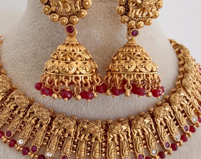 Rajwadi finish Ruby Choker Necklace /Indian Choker /Guttapusalu necklace /Temple jewelry/South Indian jewelry/Indian Wedding green jewelry