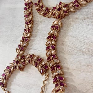 Antik Polki Pärla Kundan Hath Pan Enkel | Haath Phool Handsele | Brudsmycken | Indiska Bröllops Mehndi Smycken | Gehna