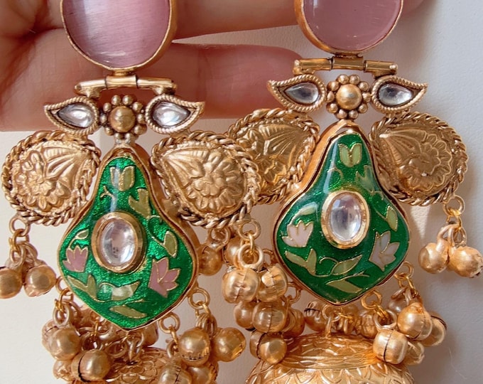 Pacchi Kundan Designer Ghungroo Jhumka// Kashmiri Pattern Jhumka