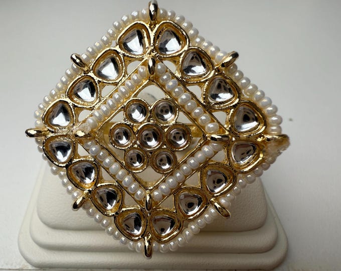 Gold Pearl Ring/Adjustable Ring/ Indian Ring/ Indian Jewelry/Indian Wedding jewelry/bridal accessories