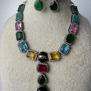 Long Kundan Necklace Set with earrings  /Kundan Multi necklace/bridal necklace/Indian wedding jewelry/Bridal necklace set