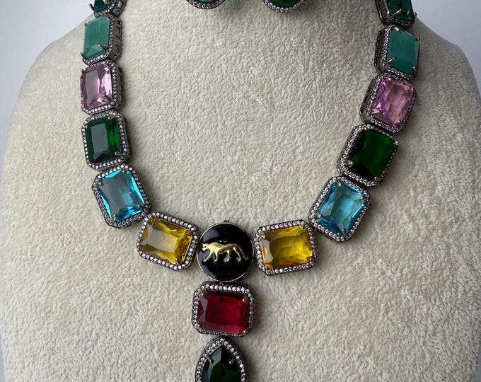 Long Kundan Necklace Set with earrings  /Kundan Multi necklace/bridal necklace/Indian wedding jewelry/Bridal necklace set