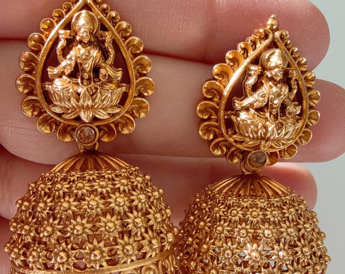 Kemp Gold plated  jhumka /gold plated Earrings  / Dangle Drop gold Jhumkas /Indian wedding/Kundan Jhumka/