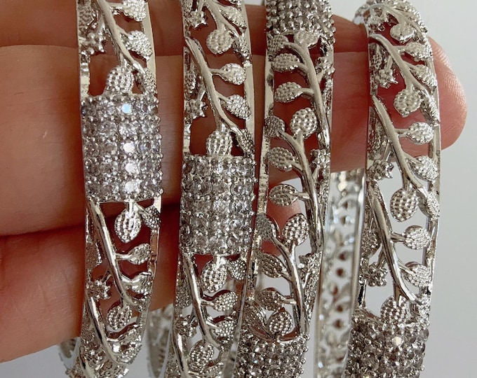 Silver diamond Bangles /Flower Design real silver bangle design/Indian Bangles/ Indian jewelry/Cut Work Filigree Bangles/Gift For Mom