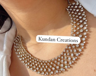 Rose gold Necklace diamond choker /Indian jewelry/ CZ Choker/Bridal choker/ Indian Necklace/2 Tone diamond choker/Gifts for Her