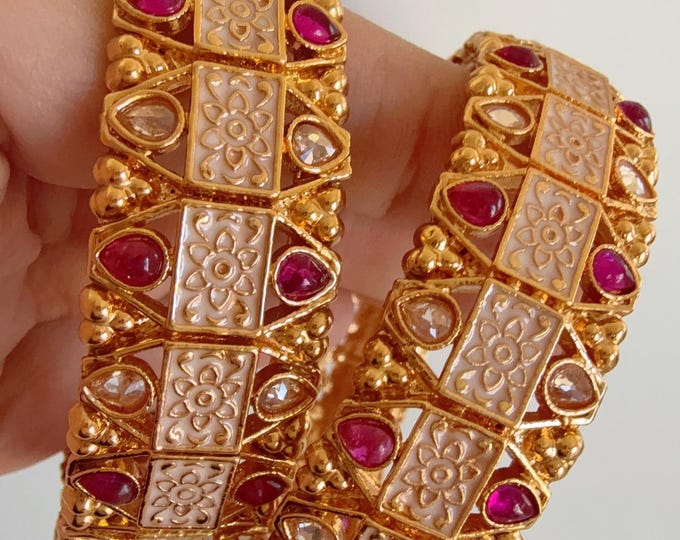 Traditional Gold Plated Bangles/Indian Bangles/Antique gold Kada/Kundan bridal bangles set/kada bangle set/Indian bangles Bracelets