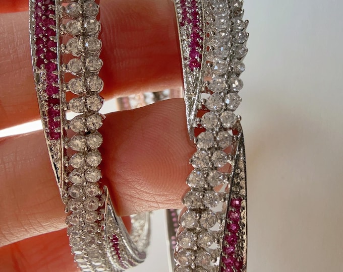 Rhodium Silver Emerald American diamond  bangles/ /American diamond bangles /Indian bangles/Indian Jewelry/ cubic zirconia green bangles