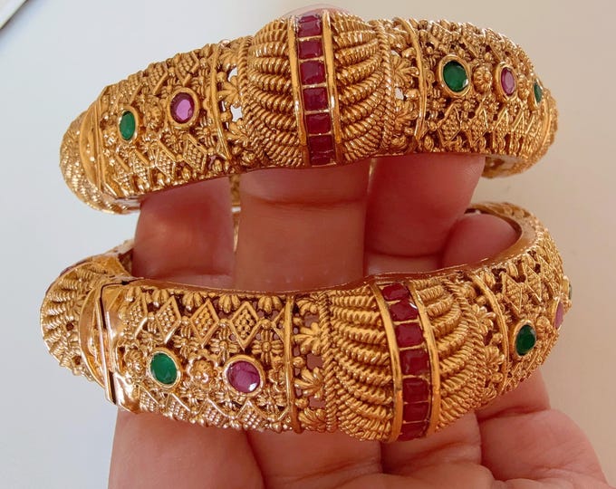 Antique Gold openable Bangles bangle/Indian Bangles/Antique gold Kada/Kundan bridal bangles set/kada bangle set/Indian bangles Bracelets