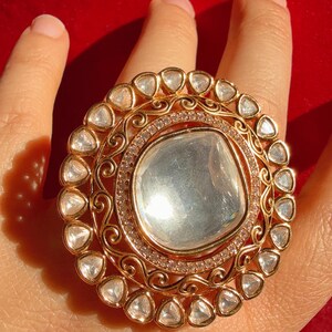 Bridal Kundan Moissanite kundan  Oversized Ring/Gold  bridal Ring/ Kundan Statement Ring /Finger Kundan ring/Indian Bridal jewelry