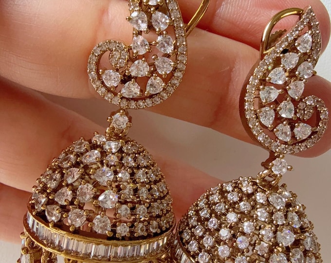 Antique look Diamond  hoops Earrings/Antique  Diamond Bali Hoops /Indian Earrings// Kundan Jhumka /Cubic Zirconia jhumka earrings