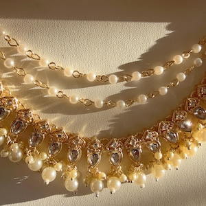 Gold kundan pearl  Ear Chain/Sahare/Earring support chain/Kaan sahara//Pakistani Jewelry/Bahubali Earrings/Indian Jewelry