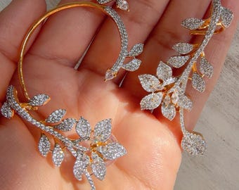 Boucles d'oreilles diamant 2 tons jhumkas/bijoux de manchette d'oreille/boucles d'oreilles en diamant/bijoux de mariage indiens