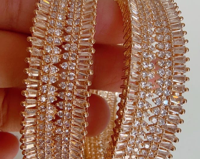 Only Gold  tone American diamond bangles / Cz stone gold tone kada / Indian bangles/Indian Jewelry /bridal Kada bangles /Diamond bracelet