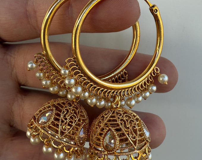 Polki kundan  bali hoops Earrings/ Punjabi Bali Hoops /Indian Earrings/ Indian Wedding Sangeet Jewelry / Kundan Jhumka //Bridesmaid Jewelry