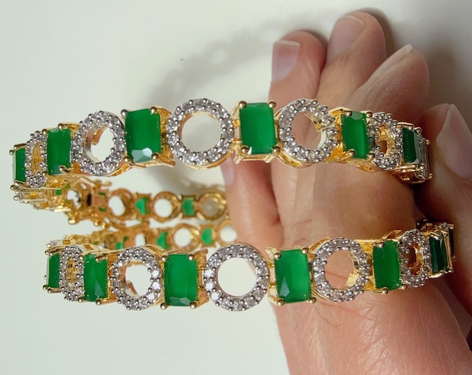 Gold Tone Emerald American diamond bangle / Gold diamond bangles /gold diamond bracelet/indian bangles/Indian Jewelry