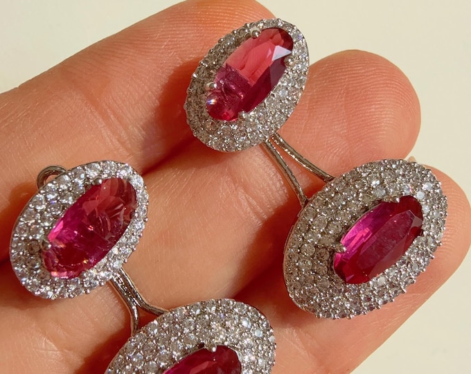 American Diamond clear crystal rhinestone stud tops/Ruby silver   Diamond Stud Earring /Indian Jewelry /Diamond Ruby Studs