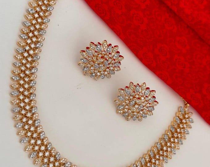 2 tone Gold  diamond choker  /Indian jewelry/ CZ Choker/Bridal choker/ Indian Necklace/gold Finish Choker Necklace
