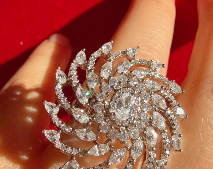 Rhodium silver  diamond ring /Adjustable Ring/ Indian Ring/silver   Indian Jewelry/Indian Wedding jewelry/bridal accessories