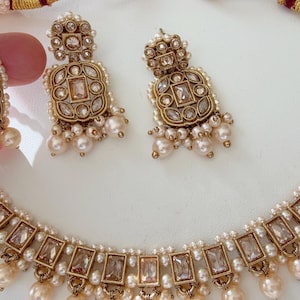 Antique Polki Kundan  choker Set/Kundan Choker/bridal necklace/Indian wedding jewelry/Bridal necklace set/Polki stone jhumka Tikka set