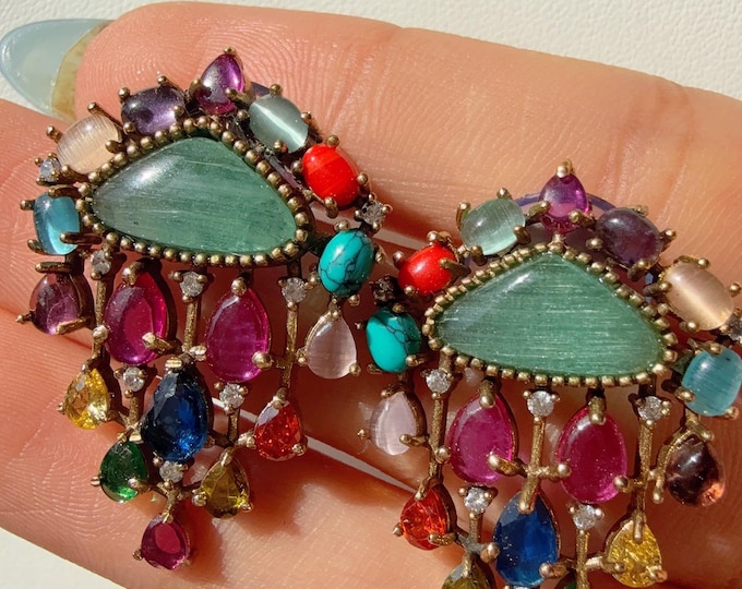 Mint Multi Doublet Stone Moissanite kundan stud  Earrings/Elegant Statement Jewelry/ Moissanite diamond Earrings/Diamond Mint studs