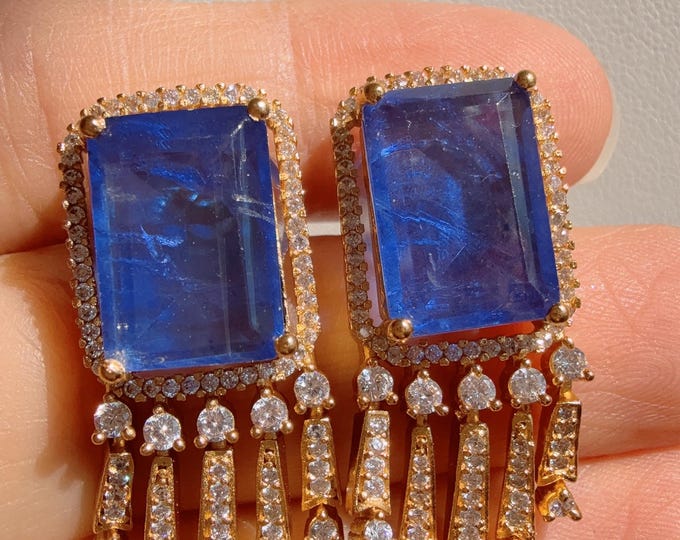 Diamond   Doublet  blue sapphire Stud Earrings/Moissanite  diamond Kundan Studs /Indian Jewelry /Statement Stud Earring/