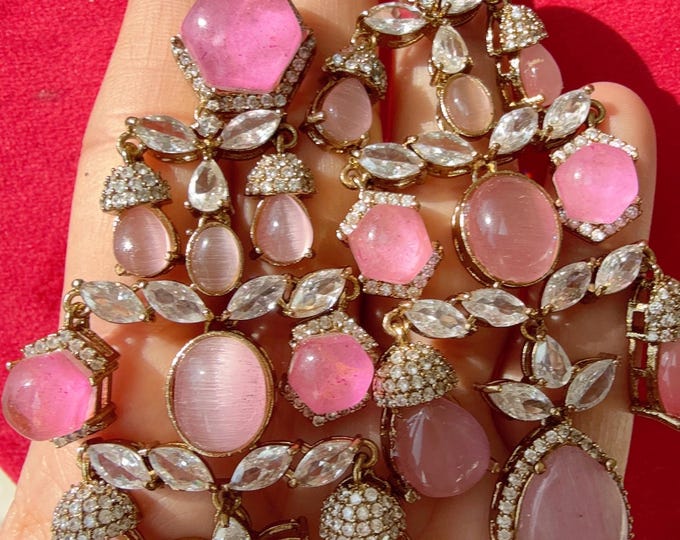 Sabyasachi-Inspired Doublet Baby pink  kundan Earrings/Elegant Statement Jewelry/ Doublet Baby pink Earrings/Bridal Diamond earrings