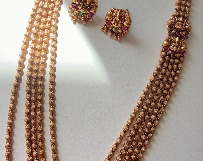 Wedding  Matar Mala Long Necklace/Temple Necklace/ Gold Long Necklace/South Indian Jewelry/Wedding necklace/Temple Jewelry