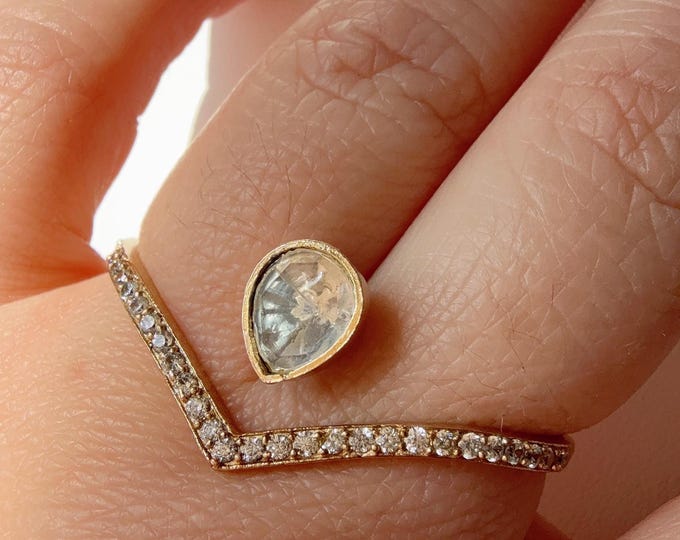 Heart double finger diamond ring /diamond Ring/Adjustable Ring/ Finger Kundan Ring /Indian Wedding jewelry/ Kundan ring