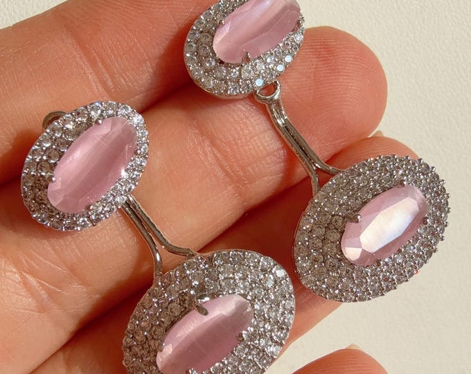 American Diamond clear crystal rhinestone stud tops/Baby Pink  Diamond Stud Earring /Indian Jewelry /Diamond Baby pink Studs