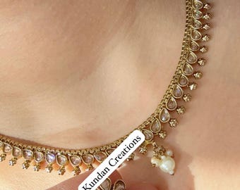 Antique Polki Kundan necklace/Wedding necklace/Bridal necklace/Indian necklace/Indian jewelry/Bridesmaid&#39;s jewelry