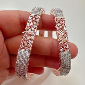 Rose gold American diamond Square bangle/ Cz stone rose gold kada/Rose gold bracelet/indian bangles/Indian Jewelry /bridal jewelry