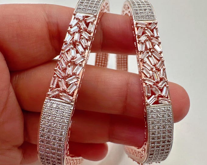 Rose gold American diamond Square bangle/ Cz stone rose gold kada/Rose gold bracelet/indian bangles/Indian Jewelry /bridal jewelry