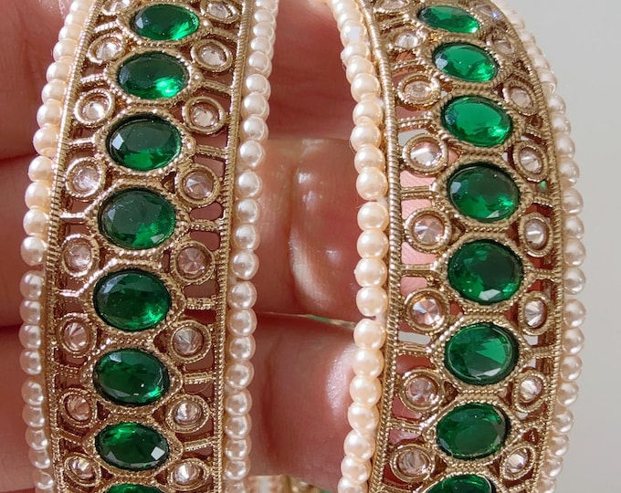 Set of 2 Polki Kundan green  kada Bangles /Indian bangles/Indian Jewelry/Bridal bangles/Antique bangles/Indian Wedding/Mix Match Bangles