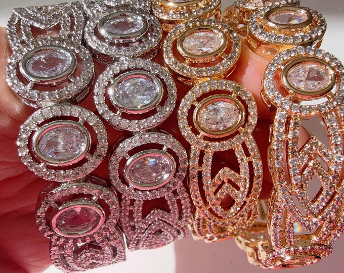 Silver American diamond bangle pair / Cz stone gold diamond  kada/Silver bracelet/indian bangles/Indian Jewelry /bridal jewelry