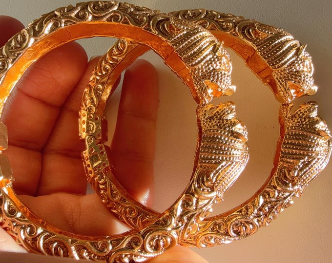 Gold-Plated lion head openable bangle bracelet, /Indian Bangles/Antique gold Kada/Kundan bridal bangles set/Gold Kada/Indian bangles