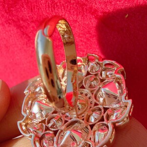 Bridal Kundan Moissanite Ring/Adjustable Ring/Double Finger Kundan Statement Ring /Indian Wedding jewelry/Moissanite Kundan ring image 3