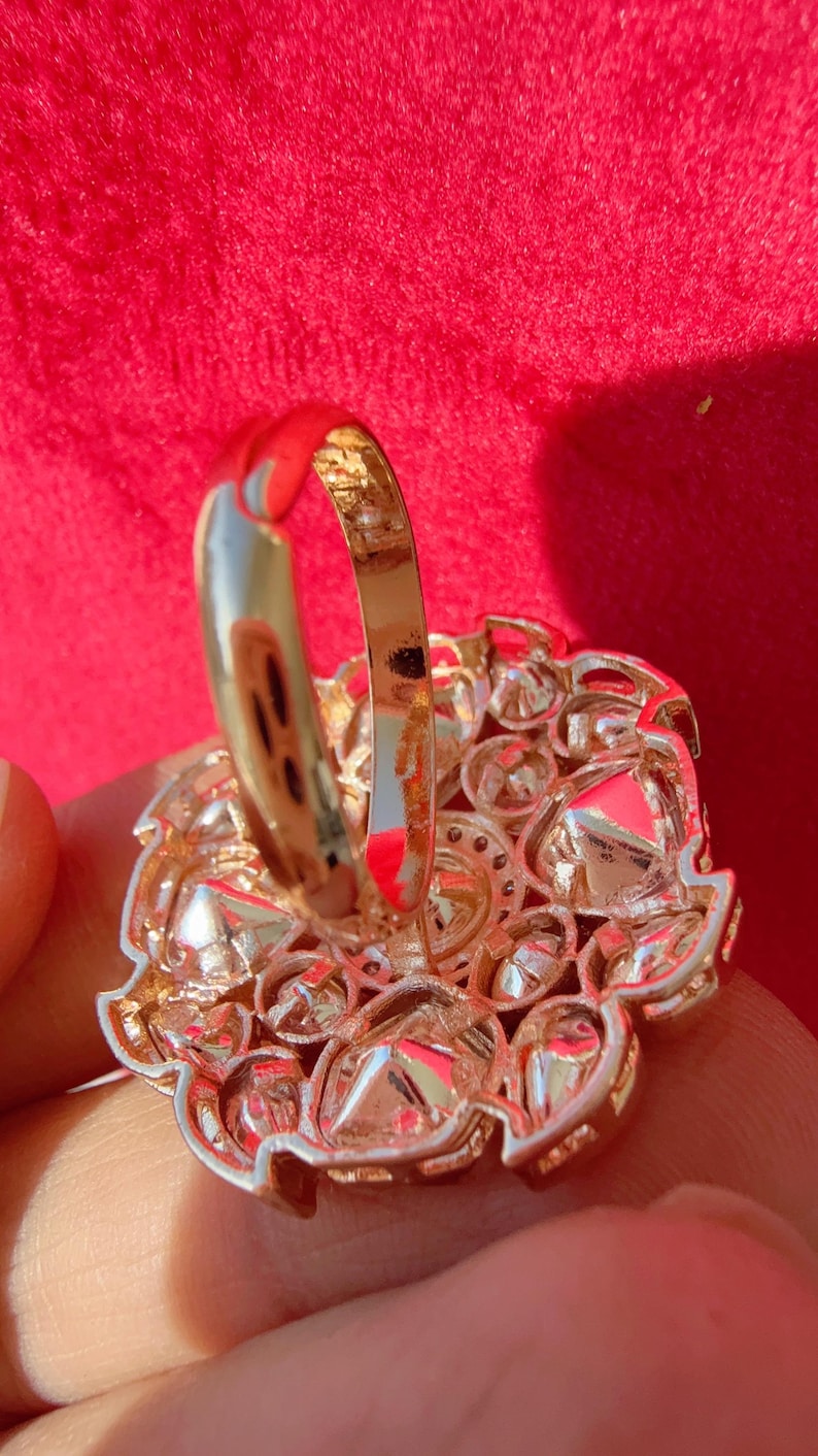 Bridal Kundan Moissanite Ring/Adjustable Ring/Double Finger Kundan Statement Ring /Indian Wedding jewelry/Moissanite Kundan ring image 3