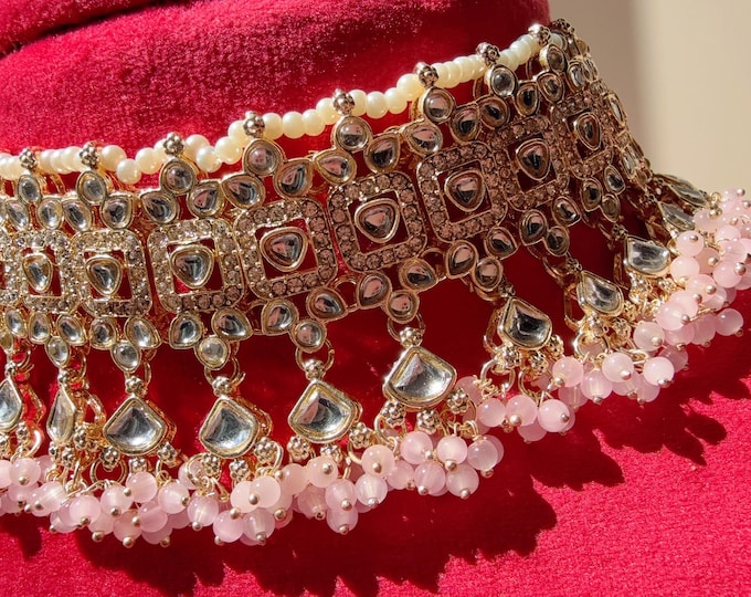 Antique Polki Kundan Baby pink choker Set/Kundan Choker/bridal necklace/Indian wedding jewelry/Bridal necklace set/pink wedding Necklace