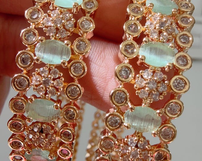 Mint Gold diamond  Bangles/Multicolored Bangles/ /gold bracelet/indian bangles/Indian Jewelry /bridal jewelry/Mint  bangles