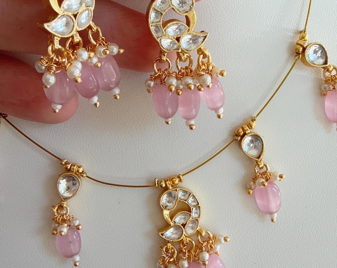 Pachi Kundan Baby pink Kundan Jadau Invisible Necklace /Jadau kemp stone Invisible choker Necklace/Kundan Jadau Invisible Necklace /