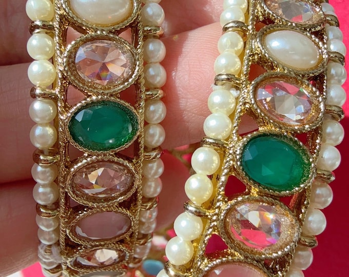 Multicolored Polki Kada Set/Navratan polki kada pair/Antique  bangles/Indian Kada bangles/Wedding Jewelr/Punjabi Jewelry