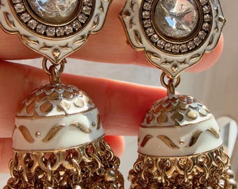 kundan  Gold  Meenakari earrings  jhumka/Kundan Earrings /Statement earrings /Bridal earrings/Pearl drop earrings/Gold Moti Antique earrings