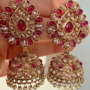 Antico Jhumka rubino /Orecchini Tempio Gioielli / Jhumkas pendenti in oro /matrimonio indiano/Kundan Jhumka/ Sangeet Jaggo Jhumka