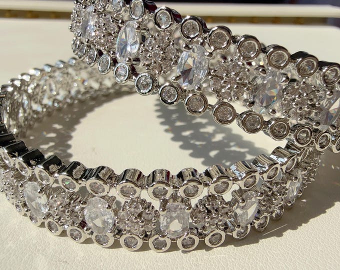 Silver  American diamond bangle/ Cz stone kada / Indian bangles/Indian Jewelry /bridal jewelry/Diamond bracelet
