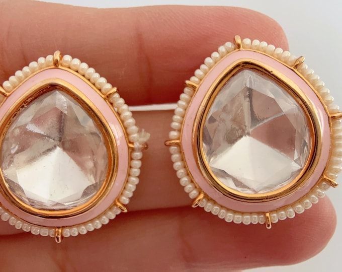 Kundan Stud Diamond Earrings /Indian Studs/Indian Jewelry/Baby Pink  Studs/Statement Stud Earring/Kundan Stud Earrings